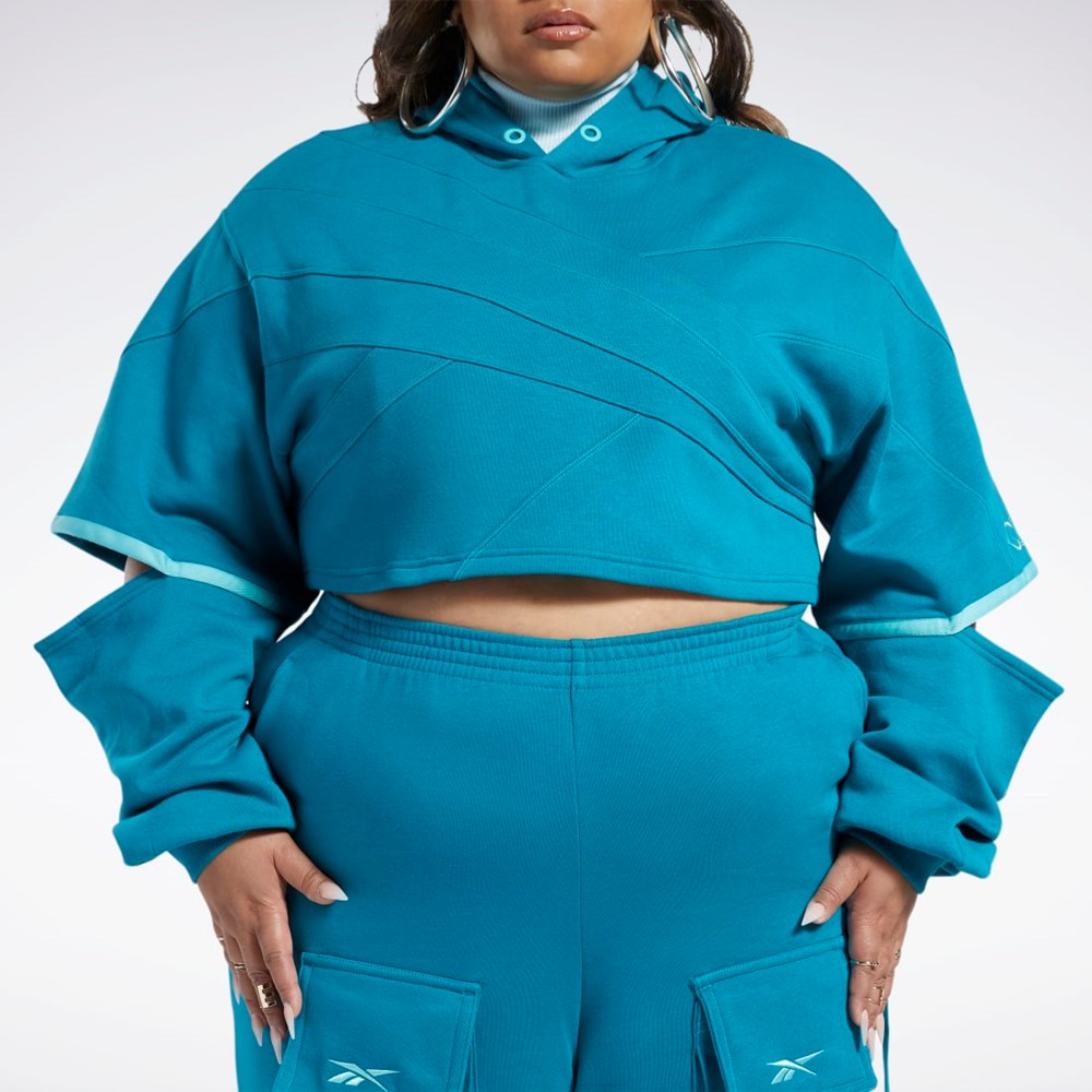 Reebok Cardi B Knit Hoodie (Plus Size) Seaport Teal / Seaport Teal | RUTAJ-2756