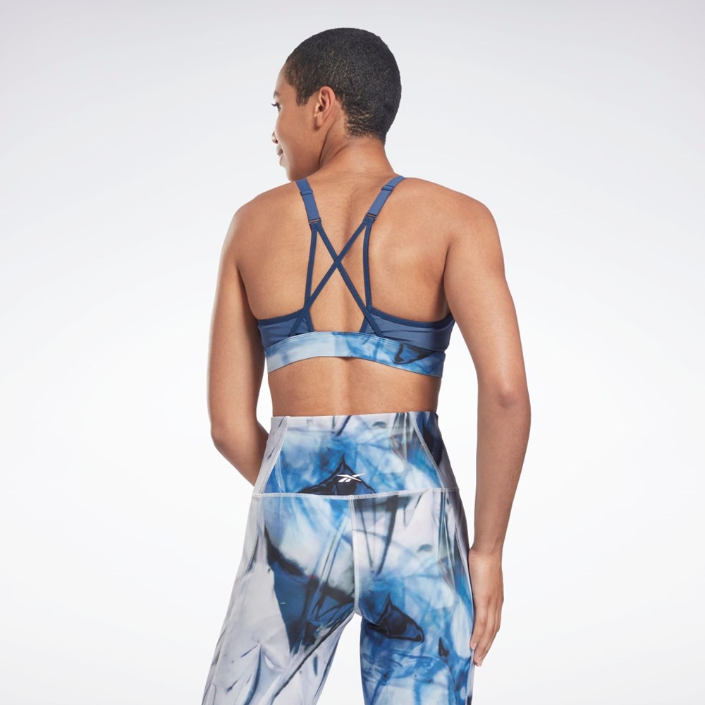 Reebok Lux Snörade Liquid Abyss Print Sports Bra Blå | PLWDB-4127