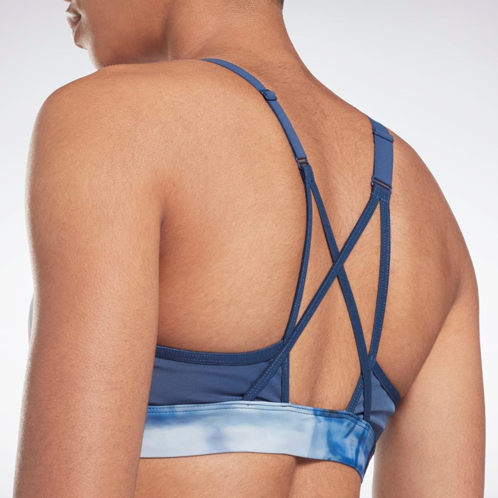 Reebok Lux Snörade Liquid Abyss Print Sports Bra Blå | PLWDB-4127