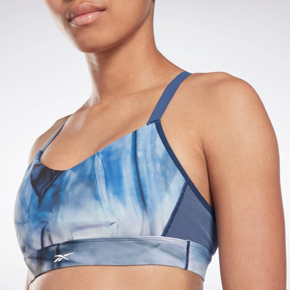 Reebok Lux Snörade Liquid Abyss Print Sports Bra Blå | PLWDB-4127