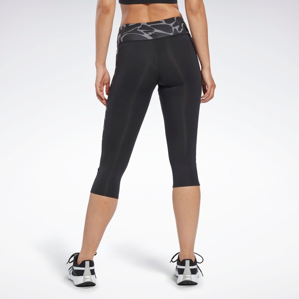 Reebok Löpar Printed Capri Tights Svarta | HOBRS-0479