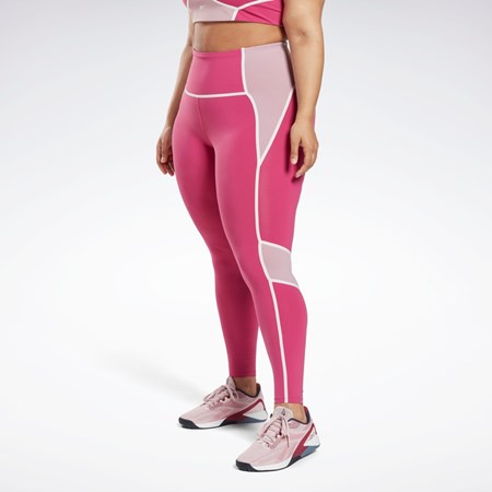 Reebok Lux High-Waisted Colorblock Tights (Plus Size) Rosa | UDRQF-2480